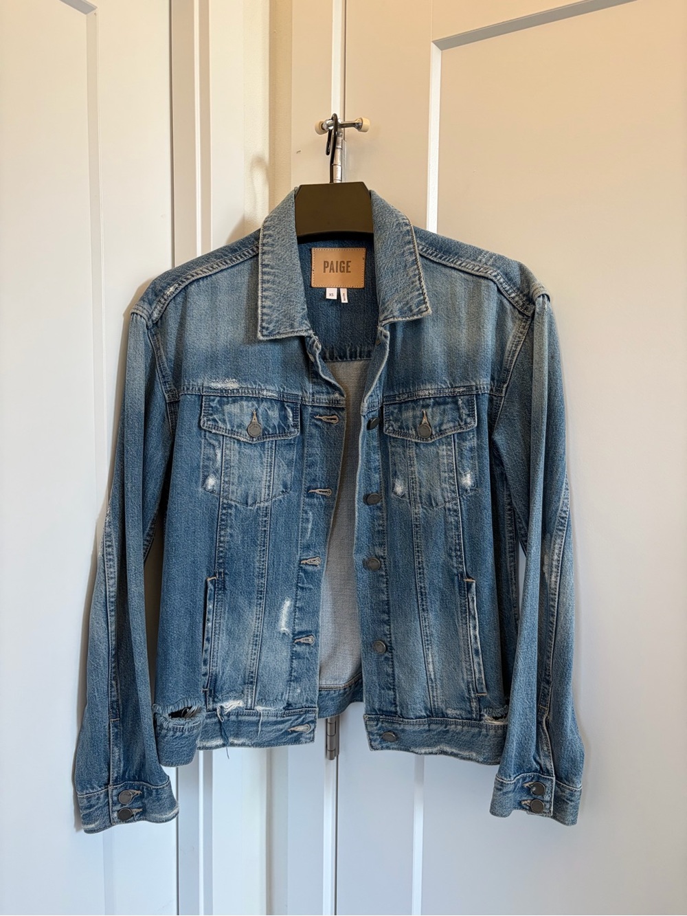 PAIGE DENIM Medium Wash Distressed Denim Jacket